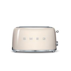 the smeg toaster is white with silver trim