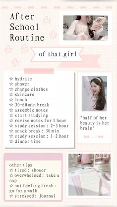 Cr to @wonyoungismislove Study Routine Ideas, That Girl Study Routine, Get Ready For School Routine, After School Routine Aesthetic, Wonyoungism Aesthetic Pictures, Aesthetic Study Routine, Afterschool Routine, Online School Aesthetic