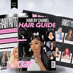 the front and back covers of hair by chanel hairstylist magazine, which features images of black women