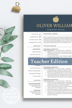 The Art of Resume Template | Navy Blue Teacher Resume Template Design Bundle Resume Advice, Resume Writing Tips