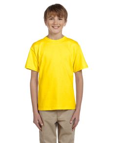 Youth 5.2 oz., 50/50 Ecosmart® T-Shirt - YELLOW - S | Hanes Youth EcoSmart 50/50 Cotton/Poly T-Shirt in Yellow Size Small | Cotton Polyester Orange Plain, Wholesale T Shirts, Corporate Outfits, Yellow Shirt, Blank T Shirts, Custom Printed Shirts, Suit Up, Plain Tshirt, Carolina Blue