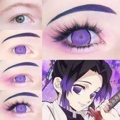 Shinobu Kocho Makeup, Shinobu Cosplay Makeup, Shinobu Makeup, Cosplay Studio, Shinobu Cosplay, Cosplay Makeup Tutorial, Anime Eye Makeup, Anime Cosplay Makeup, Face Charts