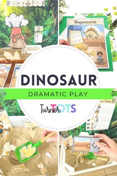 the dinosaur dramatic play activity is fun for kids to do with their own hands and feet