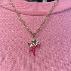 Cupid Charm Necklace, Nwot 9” Chain With 2” Extender. Zinc Alloy Metal. Pink Gold, Womens Jewelry Necklace, Zinc Alloy, Pink And Gold, Charm Necklace, Pink Ladies, Jewelry Necklaces, Necklaces, Women Jewelry