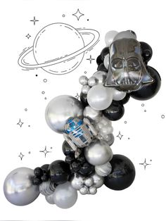 a bunch of balloons that are in the shape of darth vader