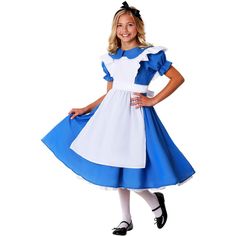 The Deluxe Alice in Wonderland Costume Alice Dress for GirlsGet ready for a journey down the rabbit hole with our Alice in Wonderland Kids Deluxe Alice Dress. This enchanting costume will transport your child straight into the whimsical world of Wonderland. With its pretty blue and white design, it captures the essence of the iconic Alice dress, making it the perfect choice for Halloween or any imaginative adventure.When your child has her sights set on holding a tea party we’re sure there’s one Alice In Wonderland Outfit, Alice Costume, Alice In Wonderland Dress, Wonderland Dress, Ruffle Apron, Alice In Wonderland Costume, Blue Peter, Wonderland Costumes, Boho Festival Fashion