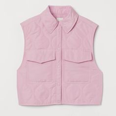 H&M Quilted Crop Vest Light Pink Snap Buttons H&m Tops With Pockets For Fall, H&m Tops With Pockets For Work, H&m Pink Spring Outerwear, H&m Pink Outerwear For Spring, H&m Pink Outerwear For Fall, H&m Workwear Tops With Pockets, Casual H&m Tops With Pockets, Pink H&m Outerwear For Spring, Pink H&m Outerwear For Fall