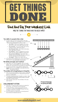 an info sheet with the words get things done and fix your weakest link on it