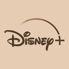 the disney plus logo is shown in brown and black on a beige background with a circle around it