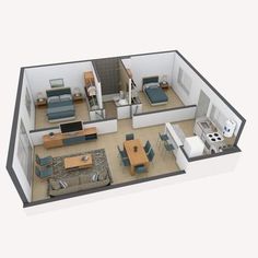 the floor plan of a two bedroom apartment with an attached kitchen and living room area