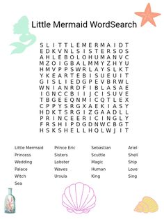 the word search for little mermaid wordsearch