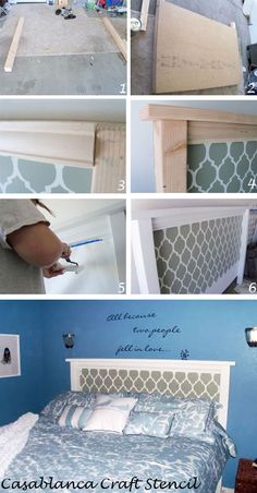 how to make a diy headboard from an old bed frame with paint and stencils