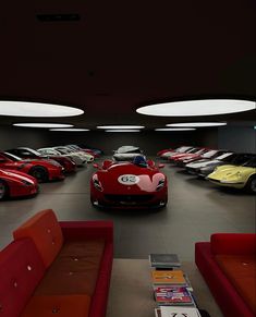 a room filled with lots of different colored cars