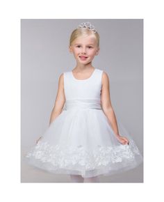 Shop online simple white short tulle flower girl dress with lace hem for less. Free Shipping and Custom-made. Pro since 2009. Flower Girl Dresses Simple, Beaded Flower Girl Dress, Delicate Gown, Matching Bridesmaids, Tulle Flower Girl Dress, Toddler Flower Girl Dresses, White Flower Girl Dresses, Tulle Flower Girl, First Communion Dresses