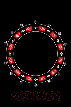 a red and white circle with the words winner written in it on a black background