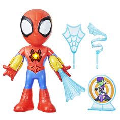 spider - man action figure with accessories for the toy, including headbands and gloves