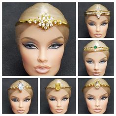 the headpieces have been made to look like they are wearing gold and green jewels