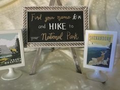 there are three signs on the bed and one is for hike to your national park