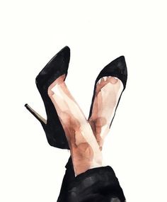 a watercolor painting of a woman's legs wearing high - heeled shoes