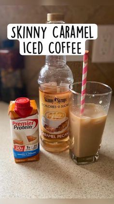 the ingredients to make skinnyy caramel iced coffee