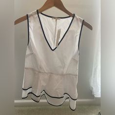 Brand New, Never Worn White Tiered Peplum Blouse With Black Hems White Summer Tops For Workwear, Summer White Tops For Work, White Summer Tops For Work, Peplum Blouse, White Black, White And Black, Top Blouse, Blouses, Womens Tops