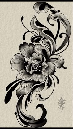 a black and white flower tattoo design