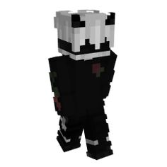 an image of a black and white panda bear in minecraft style clothes with red eyes