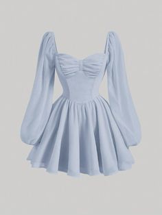 Baby Blue Dresses, Light Blue Dress, Blue Dress Short, Marine Uniform, Cute Dress Outfits, Lantern Sleeve Dress, Light Blue Dresses, Short Homecoming Dress, Wedding Dresses Strapless