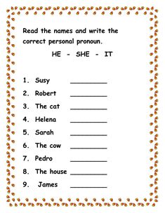 a printable worksheet for reading the names and write the correct personal pronoun