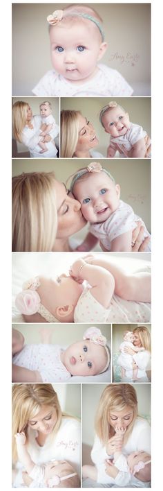 a woman holding a baby in her arms while she holds the child's head