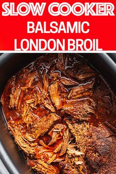 slow cooker balsamic london broil in the crock pot with text overlay