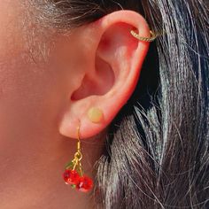 These beautiful cherry earrings come in three styles to fit your liking. Comes in two color options Transparent Red or Red. These earrings are the perfect statement pieces without being too flashy. Earring hooks are Gold Plated Sterling Silver Copper come with a clear silicone backing. Trendy Cherry-colored Earrings, Cherry Earrings, Cherry Bomb, Earring Hooks, Cuban Link, Phoenix Az, Gold Plated Sterling Silver, Statement Pieces, Jewelry Earrings Dangle