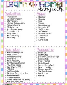 the printable list for learning at home