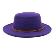 Style: Wool Felt Flat Top Fedora HatsItem Type: Fedora jazz hats, women fashion hats, hat fashion women, women's fedora hat, women's hatPattern Type: SolidDetail: Narrow Belt BuckleFeature: Fashion accessory, sun protectionSize: 22.05-22.83in / 56-58cmMaterial: CottonMaterial: PolyesterMaterial: Wool Trendy Winter Boater Hat With Flat Brim, Trendy Flat Brim Boater Hat For Winter, Trendy Flat Bill Hat For Winter, Trendy Flat Bill Winter Hats, Trendy Winter Flat Bill Hat, Adjustable Wide Brim Purple Fedora, Adjustable Flat Brim Purple Felt Hat, Adjustable Purple Felt Hat With Short Brim, Adjustable Purple Felt Hat With Flat Brim