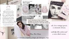 a collage of photos with pink and black accents, including the words chanel