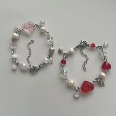 Coquette Heart Glass Clutter Bracelets! ⋆𐙚 ᡣ𐭩 Handmade with various Czech and faceted glass beads, freshwater pearls, marble, and stainless steel wire, chains, and clasps - Tarnish free + safe for sensitive skin :D Lengths for each are minimum of 6.5 inches and can be adjusted to around 8.5 ‼️IMPORTANT INFO‼️ Please double check and make sure you have left the correct shipping address as I cannot accept refunds for missing packages due to an incorrect address! If you would like to UPDATE your Bracelets Coquette, Aesthetic Clutter, Y2k Pink Aesthetic, Coquette Heart, Bracelet Y2k, Pearl Bead Bracelet, Beaded Charm Bracelet, Bracelet Heart, Love Pendant