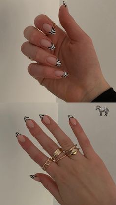 Checkered French Tip Nails, Zebra French Tip Nails, Zebra Nail Designs, Classy Almond Nails, Wow Nails, Hippie Nails, Sassy Nails, Subtle Nails, Casual Nails