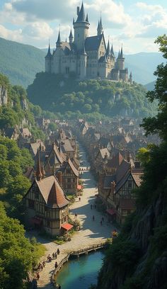 a castle on top of a hill surrounded by trees