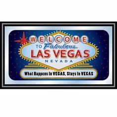 welcome to fabulous las vegas nevada sign framed in black wood with blue background and white border