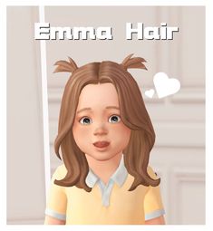 an animated girl with long brown hair has a thought bubble above her head that says, emma hair