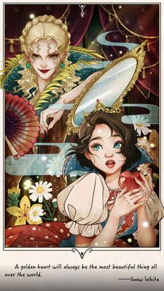 the cover to snow white and the seven dwarfs, featuring two women with umbrellas