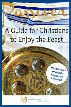 the front cover of a book with an image of a gold plate and blue background