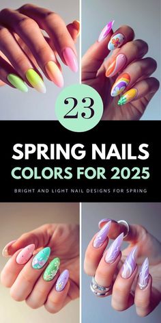 Explore the hottest spring nail colors 2025, with a mix of bright, light, and dark shades. These trendy ideas and stunning designs are perfect for keeping your manicure on point. Check out these ideas trends and save this pin for more nail art inspiration! Nail Art Inspiration, Bright Designs