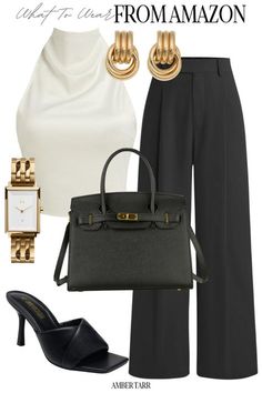 Elegant Outfit For Work, Amazon Old Money Outfits, Black Trouser Outfit, Tops From Amazon, Minimalist Chic Outfit, Classy Tips, Classy Pants, Old Money Outfit, Outfit Elegantes