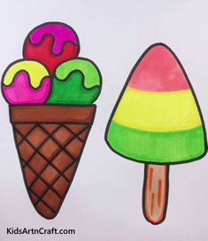 two ice cream cones with different colors on them