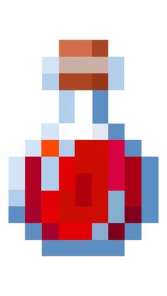 an image of a red and blue pixelated object on a white background with text