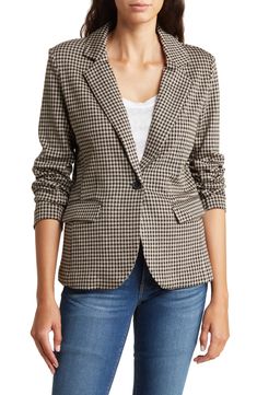 NORDSTROM RACK Gingham Check Notch Lapel Ponte Blazer | Nordstromrack Fitted Plaid Blazer With Welt Pockets, Casual Fitted Houndstooth Outerwear, Casual Fitted Houndstooth Blazer, Trendy Fitted Blazer With Houndstooth Pattern, Fitted Plaid Outerwear For Business Casual, Trendy Fitted Houndstooth Blazer, Casual Houndstooth Blazer For Fall, Trendy Houndstooth Pattern Blazer, Trendy Fitted Plaid Outerwear