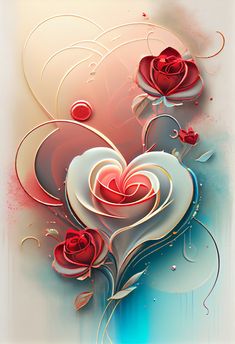 an artistic painting with red roses and swirls