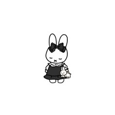 a cartoon bunny holding a stuffed animal in her arms and wearing a black dress with a bow on it's head