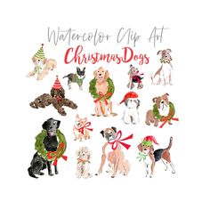 watercolor clip art christmas dogs